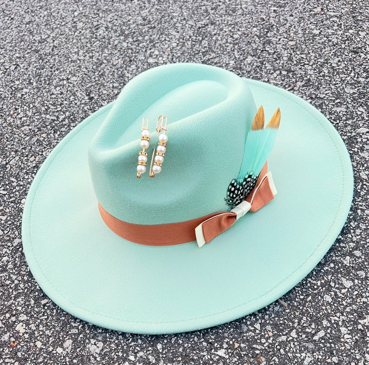 Bow Tie Fedora Hat Cotton Vanilla Mint