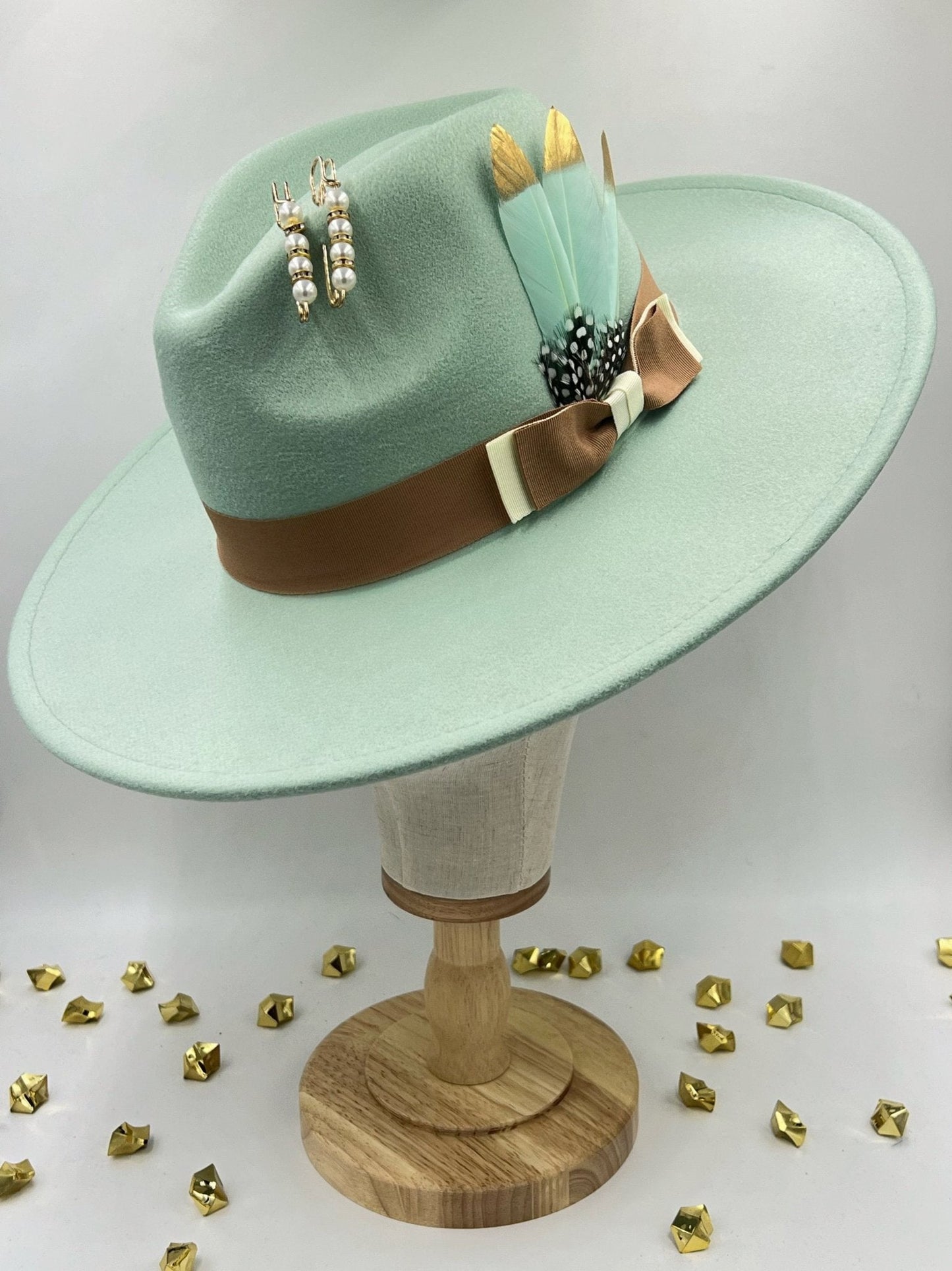 Bow Tie Fedora Hat Cotton Vanilla Mint