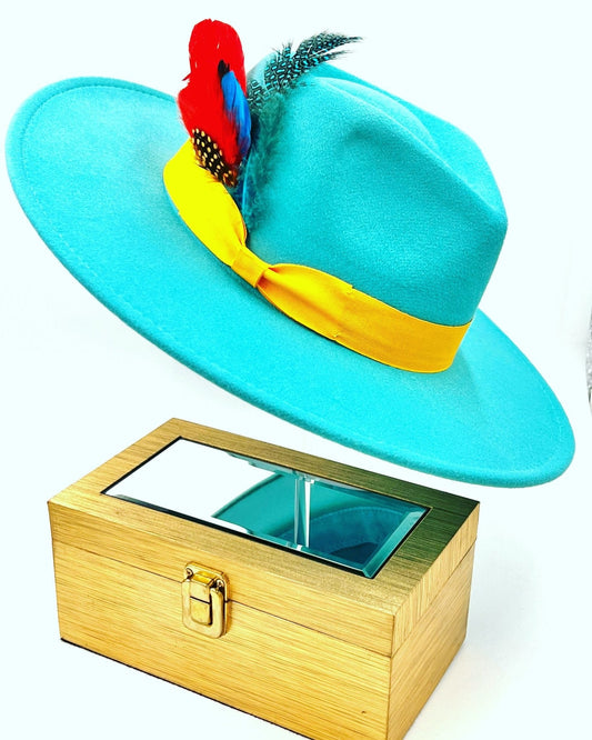 Luxury  Bow Tie Fedora -Turquoise mix