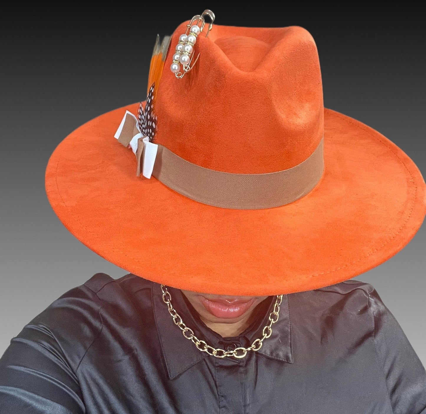 Luxury Fedora Hat - Orange Gold