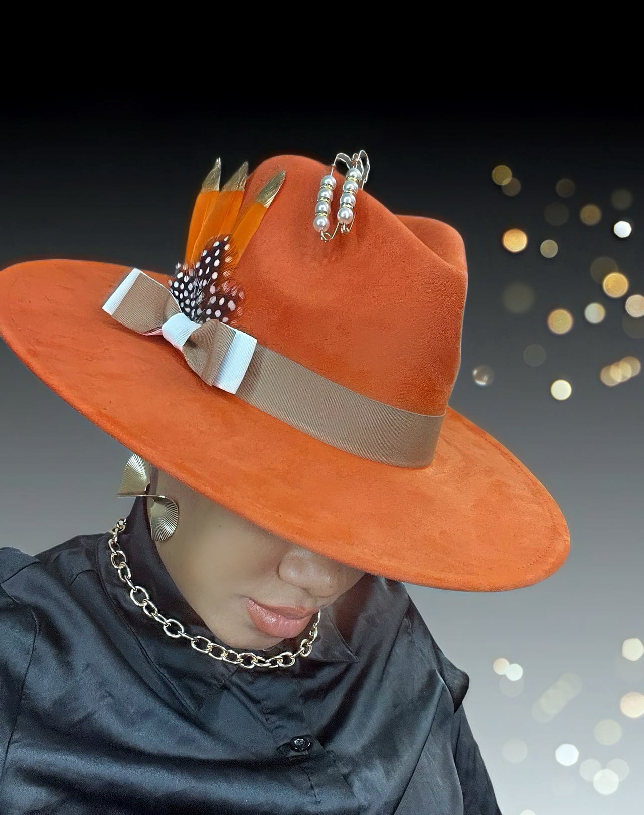 Luxury Fedora Hat - Orange Gold